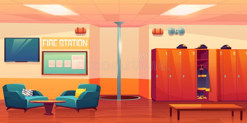 Fire Station Empty Interior And Garage With Car Stock Vector