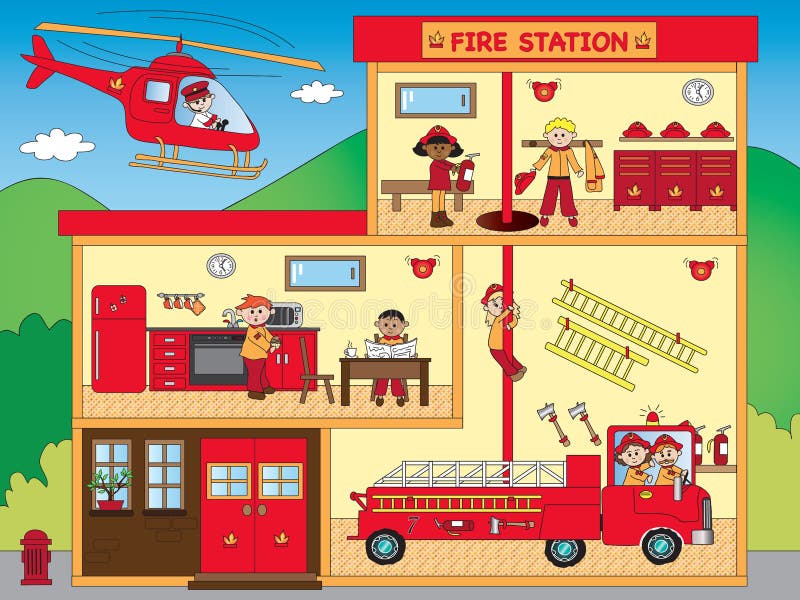 Fire station stock illustration. Illustration of helmet - 62806210