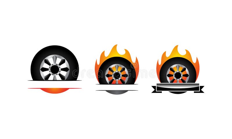 Car Race Logo Set. Wheel With Fire Flame Stock Vector - Illustration of ...