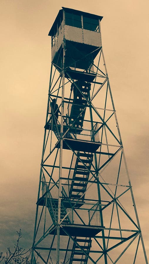 Fire Tower in sepia on a windy day