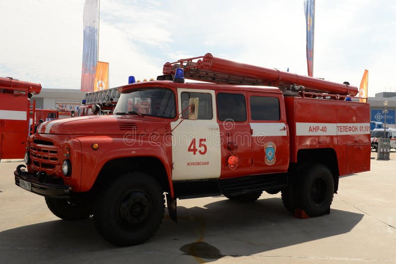 Fire truck based on ZIL-130 in the Military-patriotic Park of culture and recreation `Patriot`. Kubinka. Moscow oblast