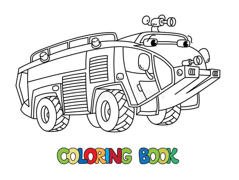 fire truck or fire engine with eyes coloring book stock