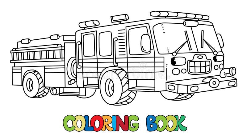 fire truck or fire engine with eyes coloring book stock