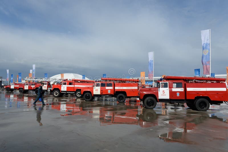 Fire trucks in the Military-patriotic park of culture and recreation `Patriot`. Kubinka. Moscow oblast