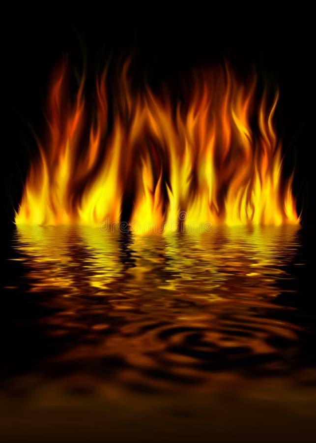 Fire on Water on a Black Background Stock Illustration - Illustration of  bonfire, vulcan: 4513642