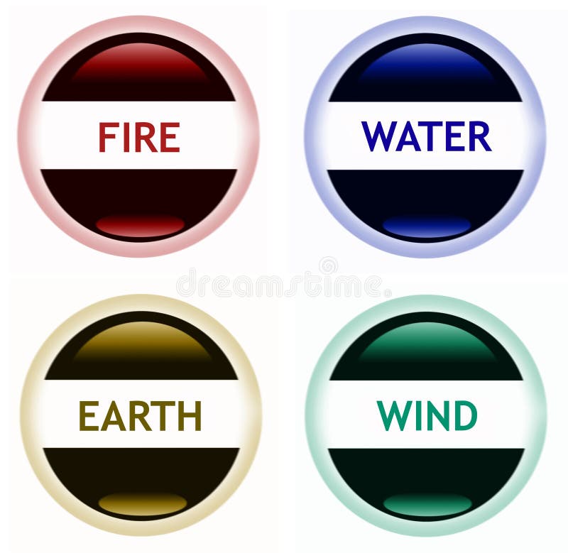 Internet web buttons and symbols for the four elements. Internet web buttons and symbols for the four elements