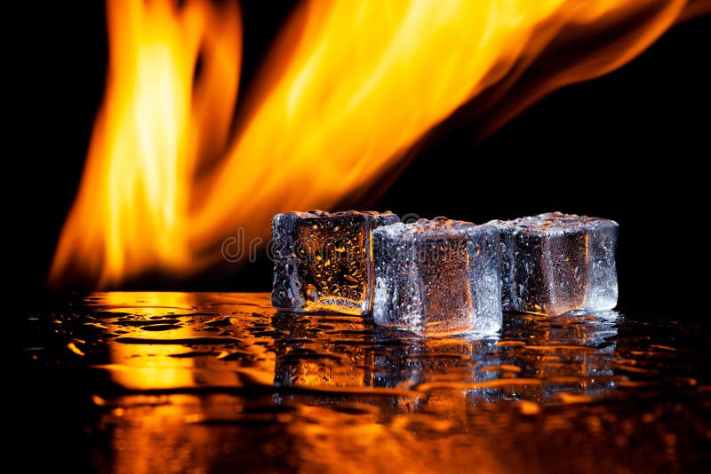 Fire and Water, Flames and Ice, Black Background Stock Image - Image of  liquid, light: 216063283