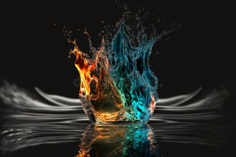 Fire and Water Splash. Dynamic Concept of Two Opposite Elements. Flame