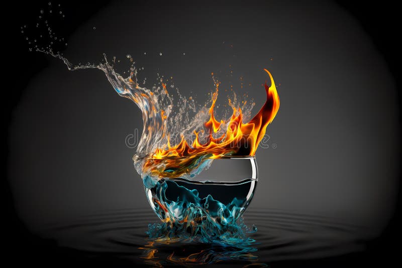 Fire and Water Splash. Dynamic Concept of Two Opposite Elements. Flame
