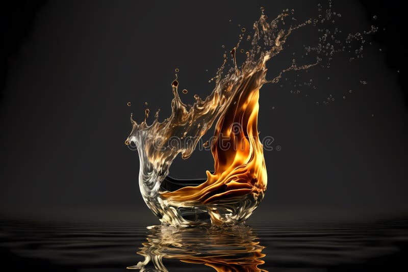 Fire and Water Splash. Dynamic Concept of Two Opposite Elements. Flame
