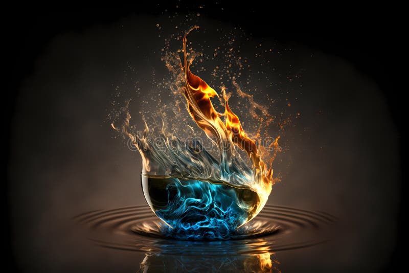 Fire and Water Splash. Dynamic Concept of Two Opposite Elements. Flame