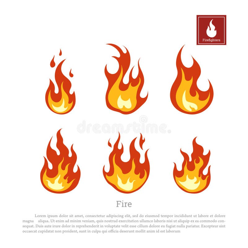 Fire on a white background. Collection of flames in a flat style. Firefighters icon