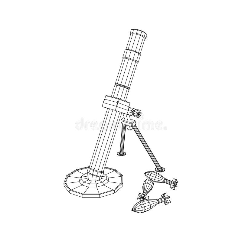 Firearm weapon army mortar and mine. Wireframe low poly vector illustration
