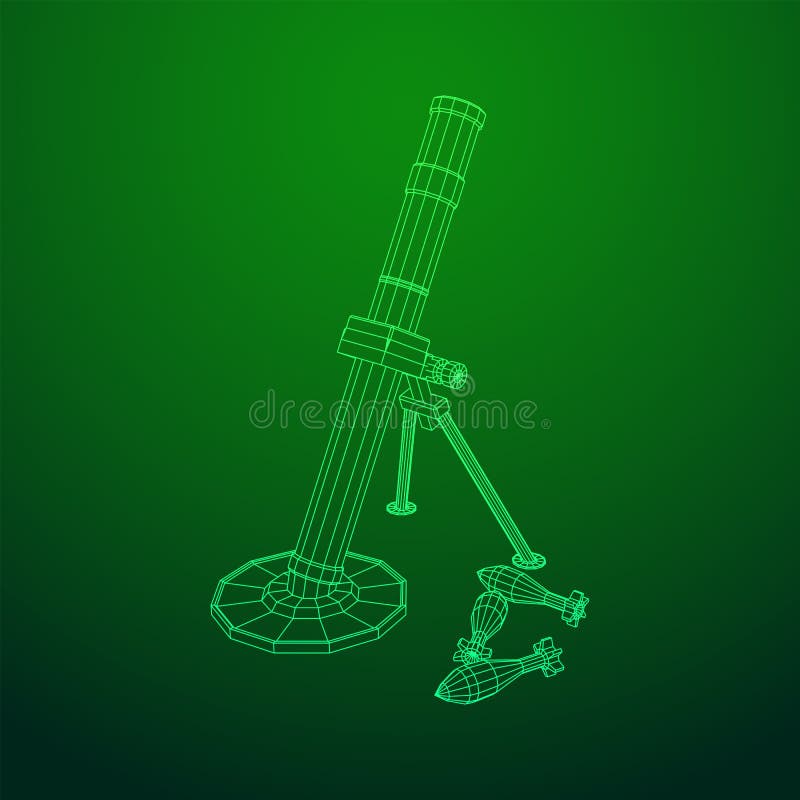 Firearm weapon army mortar and mine. Wireframe low poly vector illustration