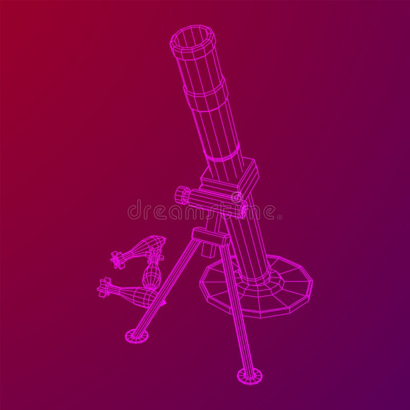 Firearm weapon army mortar and mine. Wireframe low poly royalty free illustration