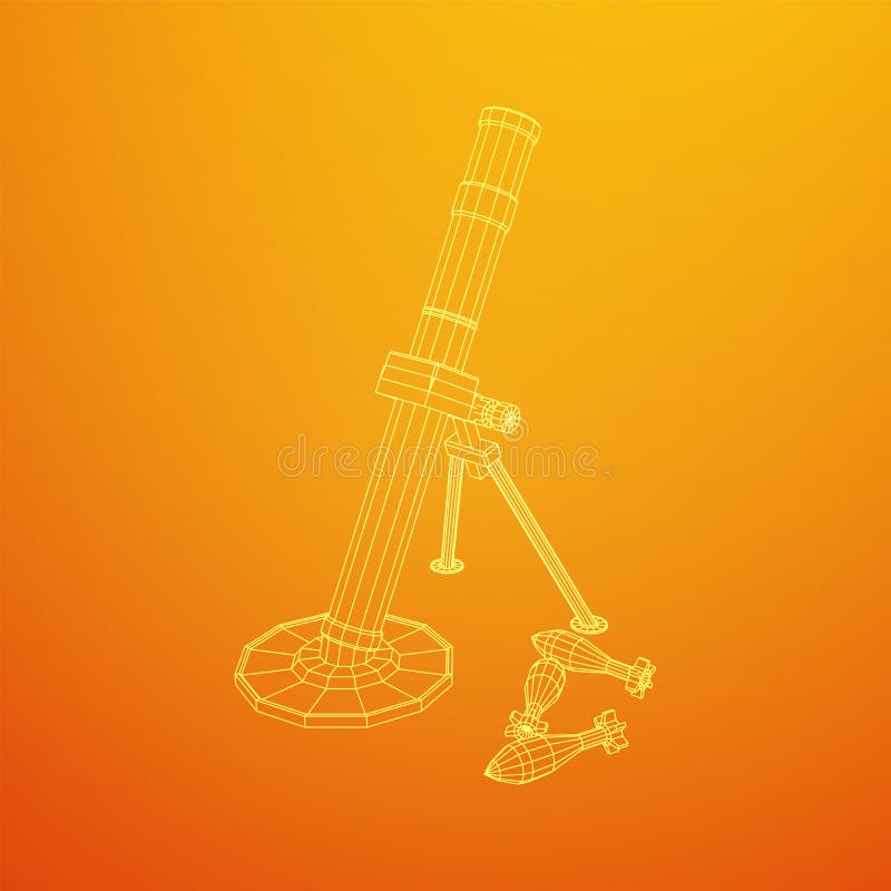 Firearm weapon army mortar and mine. Wireframe low poly vector illustration