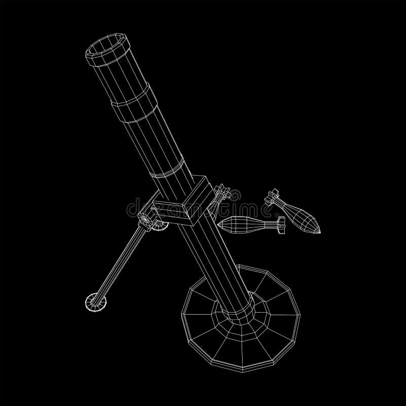 Firearm weapon army mortar and mine. Wireframe low poly vector illustration