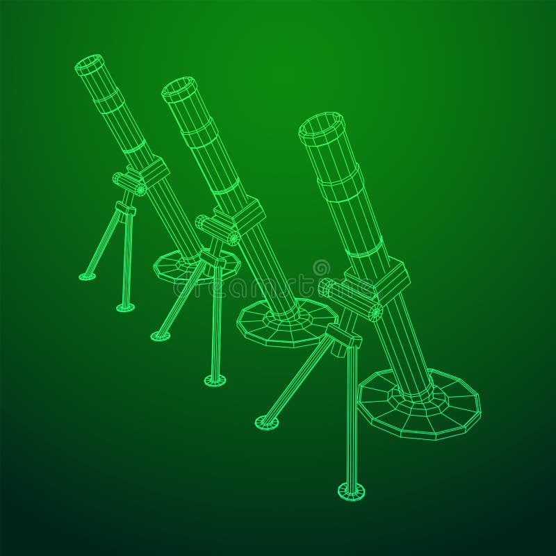 Firearm weapon army mortar and mine. Wireframe low poly royalty free illustration