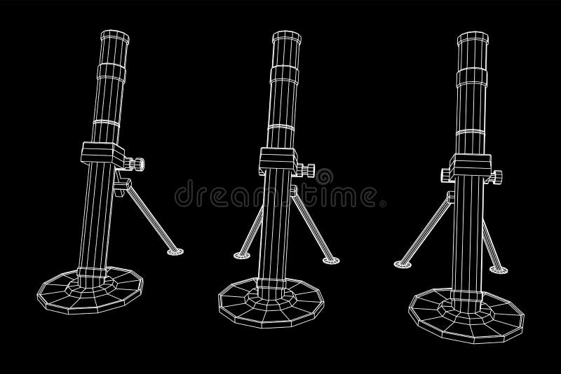 Firearm weapon army mortar and mine. Wireframe low poly royalty free illustration