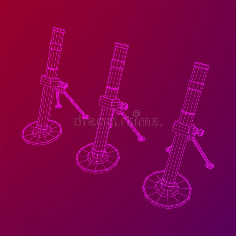 Firearm weapon army mortar and mine. Wireframe low poly royalty free illustration