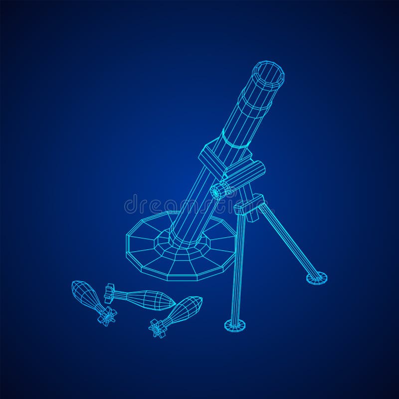 Firearm weapon army mortar and mine. Wireframe low poly royalty free illustration