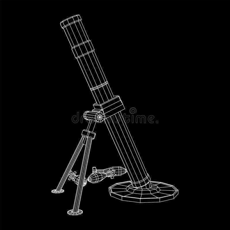 Firearm weapon army mortar and mine. Wireframe low poly royalty free illustration