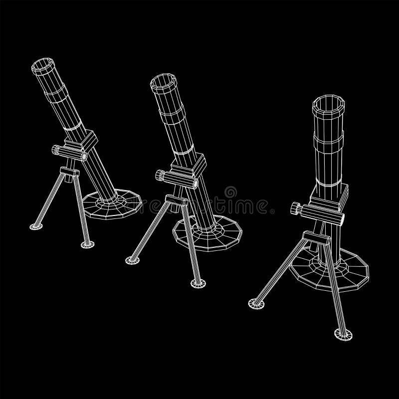Firearm weapon army mortar and mine. Wireframe low poly vector illustration