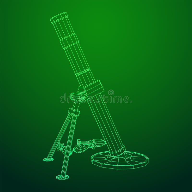 Firearm weapon army mortar and mine. Wireframe low poly vector illustration