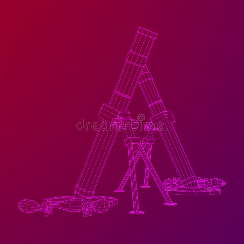 Firearm weapon army mortar and mine. Wireframe low poly stock illustration