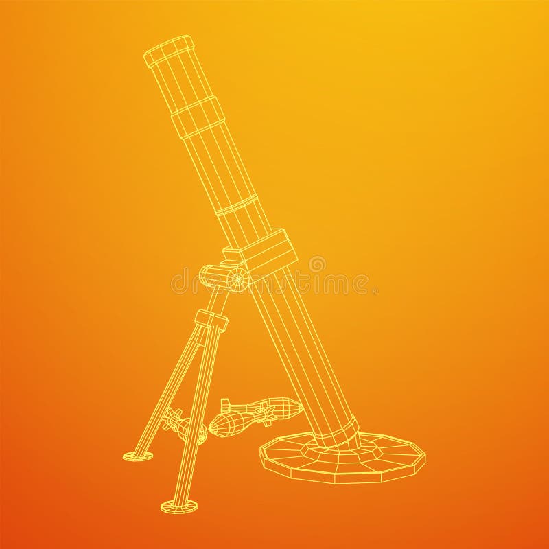 Firearm weapon army mortar and mine. Wireframe low poly stock illustration
