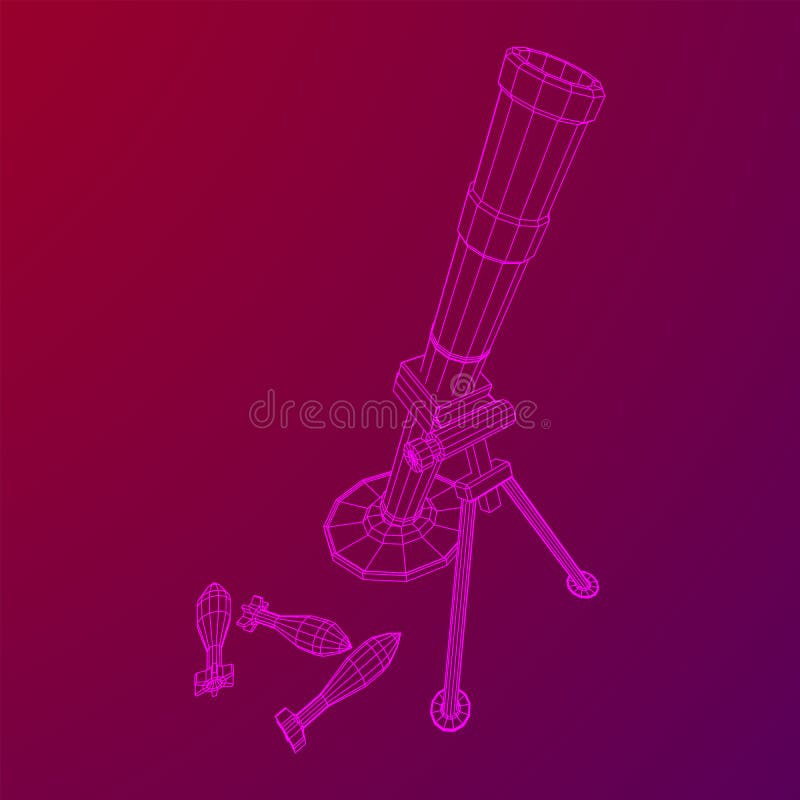 Firearm weapon army mortar and mine. Wireframe low poly stock illustration