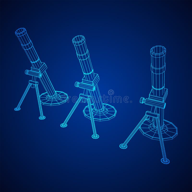 Firearm weapon army mortar and mine. Wireframe low poly vector illustration