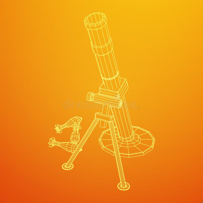 Firearm weapon army mortar and mine. Wireframe low poly stock illustration