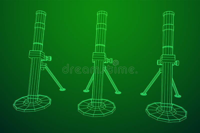 Firearm weapon army mortar and mine. Wireframe low poly royalty free illustration