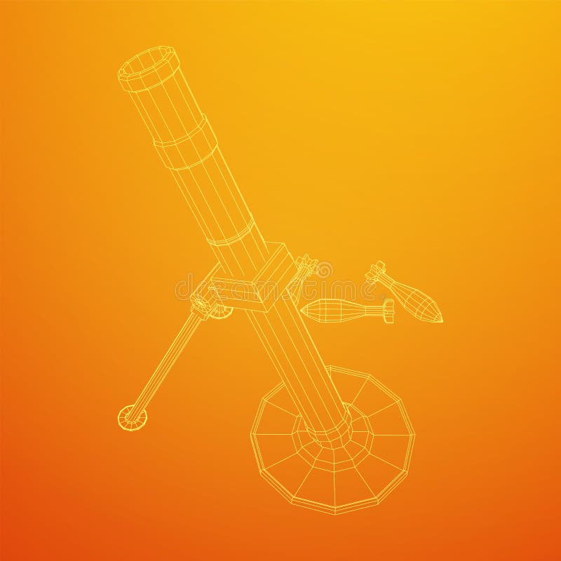 Firearm weapon army mortar and mine. Wireframe low poly royalty free illustration