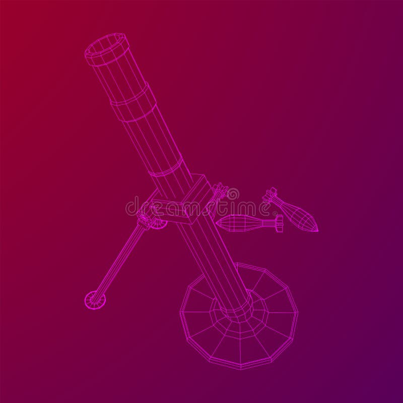 Firearm weapon army mortar and mine. Wireframe low poly royalty free illustration