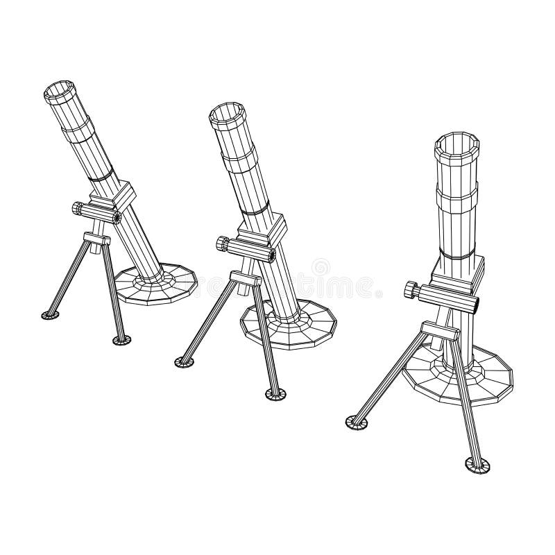 Firearm weapon army mortar and mine. Wireframe low poly royalty free illustration