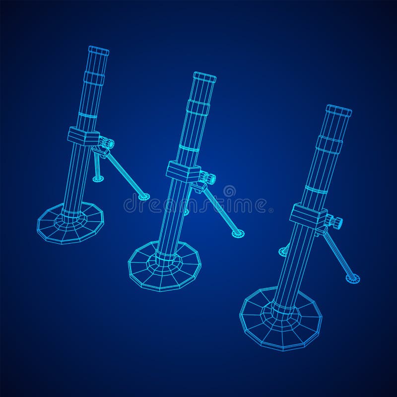 Firearm weapon army mortar and mine. Wireframe low poly vector illustration