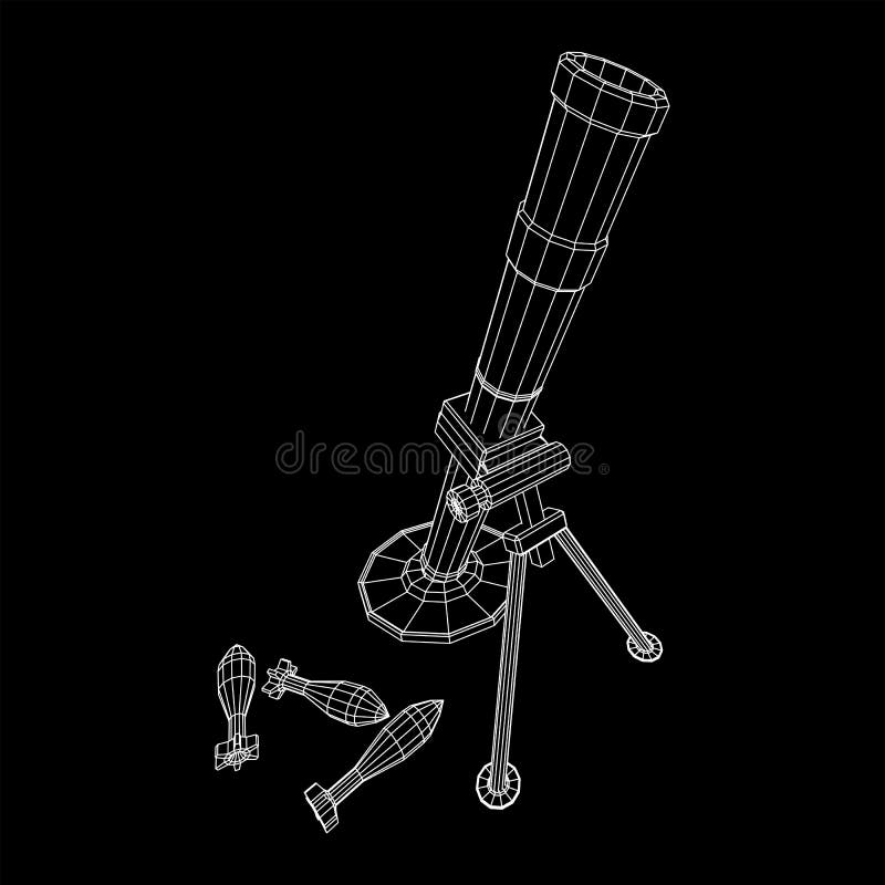 Firearm weapon army mortar and mine. Wireframe low poly royalty free illustration