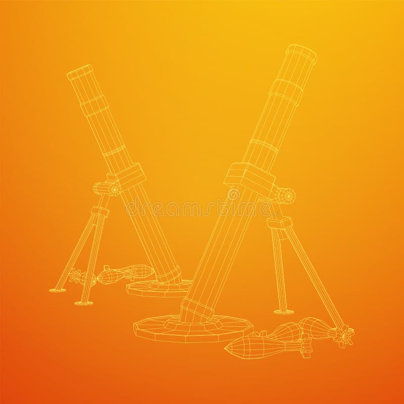 Firearm weapon army mortar and mine. Wireframe low poly royalty free illustration