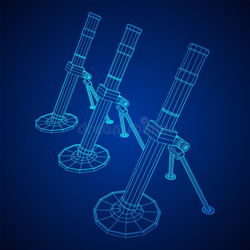 Firearm weapon army mortar and mine. Wireframe low poly vector illustration