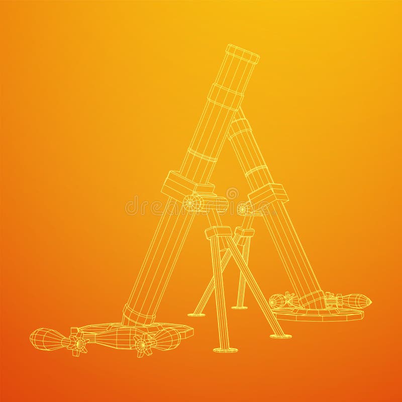 Firearm weapon army mortar and mine. Wireframe low poly royalty free illustration