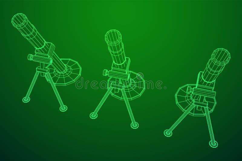 Firearm weapon army mortar and mine. Wireframe low poly royalty free illustration