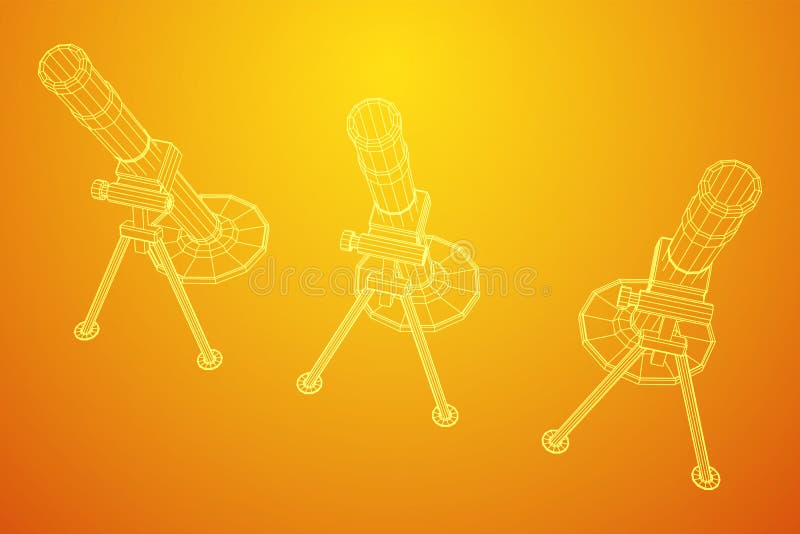 Firearm weapon army mortar and mine. Wireframe low poly stock illustration