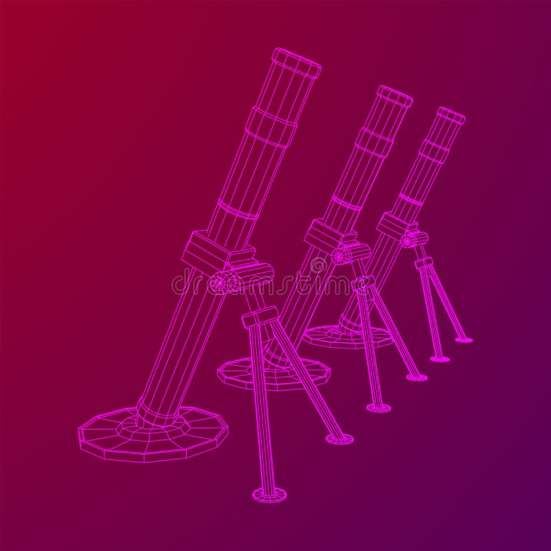 Firearm weapon army mortar and mine. Wireframe low poly vector illustration