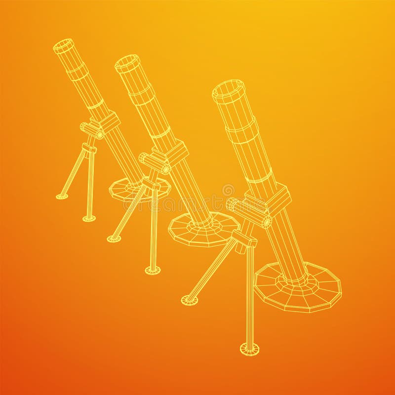 Firearm weapon army mortar and mine. Wireframe low poly stock illustration