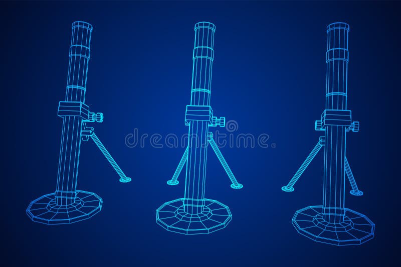 Firearm weapon army mortar and mine. Wireframe low poly royalty free illustration