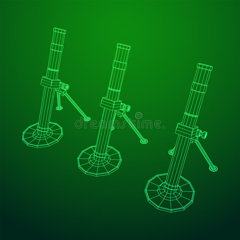 Firearm weapon army mortar and mine. Wireframe low poly vector illustration