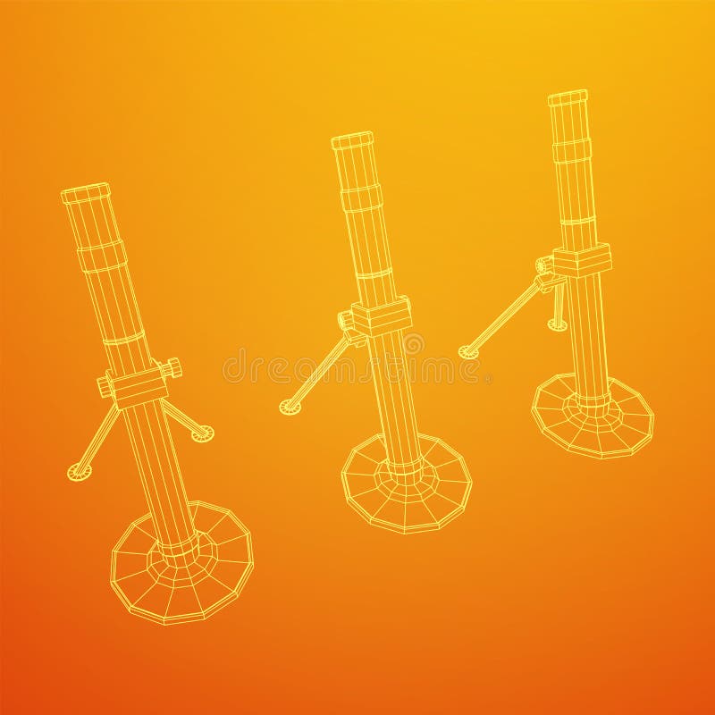 Firearm weapon army mortar and mine. Wireframe low poly royalty free illustration