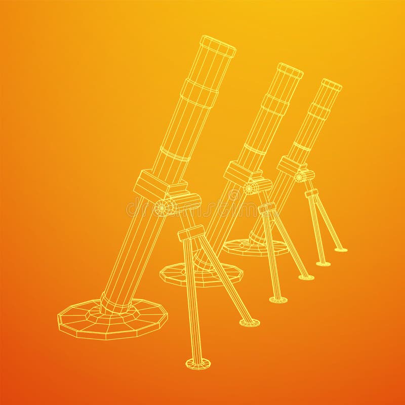 Firearm weapon army mortar and mine. Wireframe low poly stock illustration